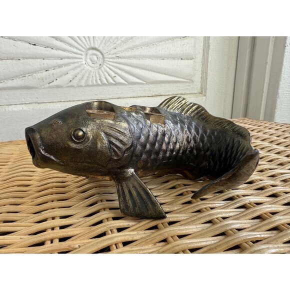 unbranded Other - Vintage MCM Japan Bronze Metal Koi Fish Flower Frog Ikebana